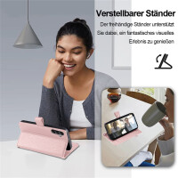 Handykette Samsung Hülle mit Band Handyhülle Kartenfächer PU Leder Umhängetasche Galaxy A34 Rosa