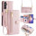 Handykette Samsung Hülle mit Band Handyhülle Kartenfächer PU Leder Umhängetasche Galaxy A34 Rosa