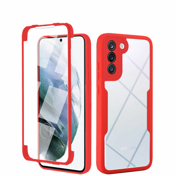 360°Grad Hülle für Samsung Galaxy S21+ Handyhülle mit Integriertem Displayschutz Rot