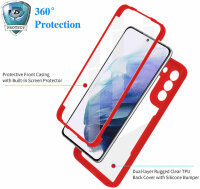 360°Grad Hülle für Samsung Galaxy S21+ Handyhülle mit Integriertem Displayschutz Rot