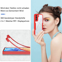 360°Grad Hülle für Samsung Galaxy S21+ Handyhülle mit Integriertem Displayschutz Rot