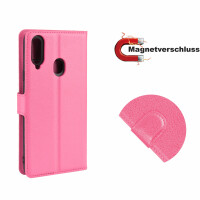 Hülle für Samsung Galaxy A20s Handy Tasche Case Schutz Schale Etui Flip Cover BF PU Leder Pink