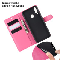 Hülle für Samsung Galaxy A20s Handy Tasche Case Schutz Schale Etui Flip Cover BF PU Leder Pink
