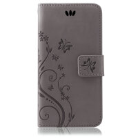 Huawei Handy Tasche Handyhülle Schutz Hülle Blumen Flip Cover Buch Case Etui Huawei Y6 2018 Grau