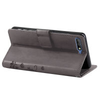 Huawei Handy Tasche Handyhülle Schutz Hülle Blumen Flip Cover Buch Case Etui Huawei Y6 2018 Grau