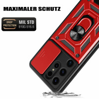Outdoor Panzer Hülle für Samsung Galaxy S24 Ultra mit Kameraschutz Ringhalter Rot