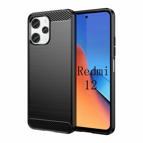Hülle für Xiaomi Redmi 12,Handyhülle Schutzhülle Silikon Case Carbon Bumper