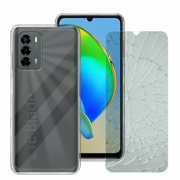 Handyhülle für ZTE Blade V40 Vita / A72 4G – Transparent Case + Panzerschutzglas