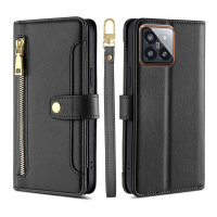 Handykette Xiaomi Hülle mit Band Handyhülle Kartenfächer PU Leder Umhängetasche 14 Pro Schwarz