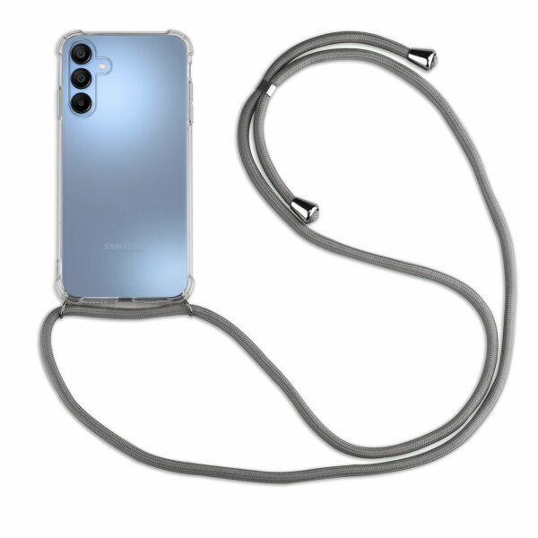 Handykette für Samsung Galaxy A15 Handyhülle mit Band Case Hülle mit Kordel Hand Grau