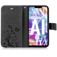Huawei Handy Tasche Handyhülle Schutz Hülle Blumen Flip Cover Buch Case Etui Huawei Mate 20 Lite Grau
