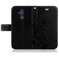 Huawei Handy Tasche Handyhülle Schutz Hülle Blumen Flip Cover Buch Case Etui Huawei Mate 20 Lite Grau