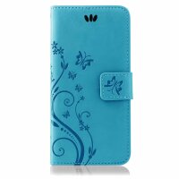Huawei Handy Tasche Handyhülle Schutz Hülle Blumen Flip Cover Buch Case Etui Huawei P20 Blau