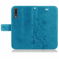 Huawei Handy Tasche Handyhülle Schutz Hülle Blumen Flip Cover Buch Case Etui Huawei P20 Blau
