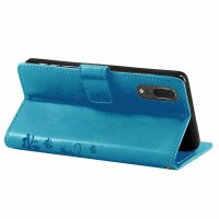 Huawei Handy Tasche Handyhülle Schutz Hülle Blumen Flip Cover Buch Case Etui Huawei P20 Blau