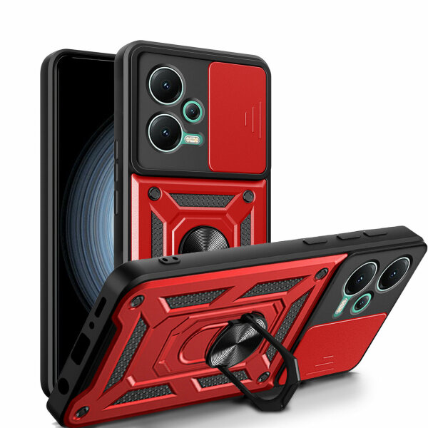 Outdoor Hülle Xiaomi Redmi Note 12 5G / Poco X5 5G Handyhülle mit Kameraschutz Rot