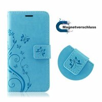 Handy Tasche für Samsung Hülle Handyhülle Blumen Flip Cover Wallet Case Etui Galaxy J5 ( 2016 ) SM-J510 Blau