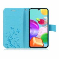 Handy Tasche für Samsung Hülle Handyhülle Blumen Flip Cover Wallet Case Etui Galaxy J5 ( 2016 ) SM-J510 Blau