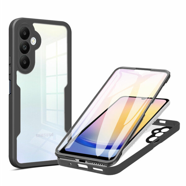 Handyhülle für Samsung Galaxy A25 – 360° Panzer Case mit Displayschutz Schwarz