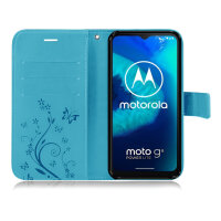 Motorola Handy Tasche Handyhülle Schutz Hülle Blumen Flip Cover Wallet Case Etui Motorola Moto G8 Power Lite Blau
