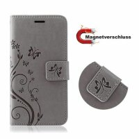 ZTE Handy Tasche Handyhülle Wallet Schutz Hülle Blumen Flip Cover Buch Case Etui ZTE Blade A7 2020 Grau