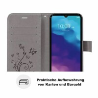 ZTE Handy Tasche Handyhülle Wallet Schutz Hülle Blumen Flip Cover Buch Case Etui ZTE Blade A7 2020 Grau