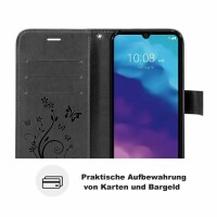 ZTE Handy Tasche Handyhülle Wallet Schutz Hülle Blumen Flip Cover Buch Case Etui ZTE Blade A7 2020 Grau
