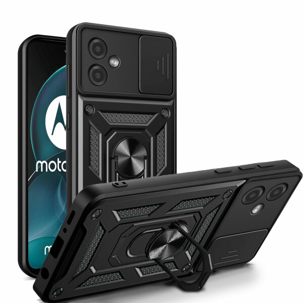 Outdoor Panzer Hülle Motorola Moto G14 Handyhülle mit Kameraschutz Ringhalter Schwarz