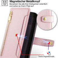 Handykette Samsung Hülle mit Band Handyhülle Kartenfächer PU Leder Umhängetasche Galaxy A55 Rosa