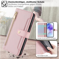 Handykette Samsung Hülle mit Band Handyhülle Kartenfächer PU Leder Umhängetasche Galaxy A55 Rosa
