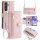 Handykette Samsung Hülle mit Band Handyhülle Kartenfächer PU Leder Umhängetasche Galaxy A55 Rosa