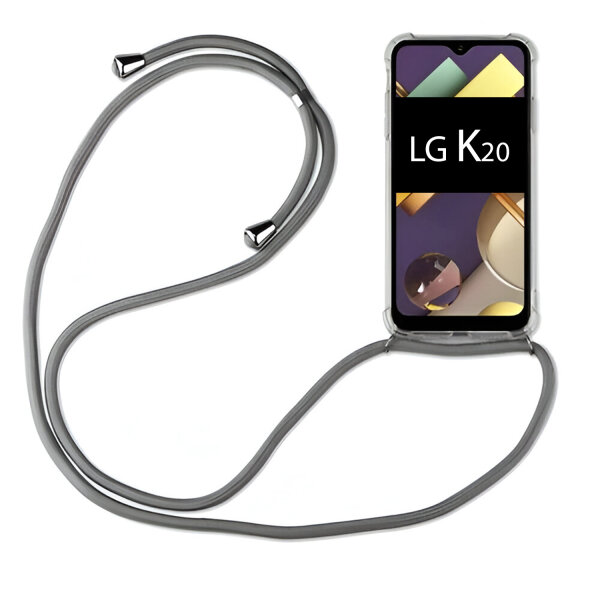 Handy Hülle mit Band Schutzhülle Handykette Seil Silikon Handy Tasche mit Schnur LG K20 2019 Grau