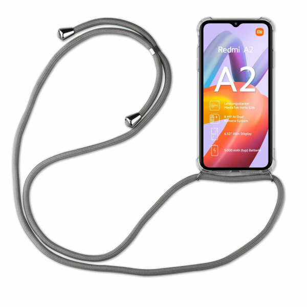 Handykette für Xiaomi Redmi A2 Handyhülle mit Band Hülle mit Kordel Handy Tasche Grau