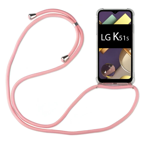 Handy Hülle mit Band Schutzhülle Handykette Seil Silikon Handy Tasche mit Schnur LG K51S Rosa