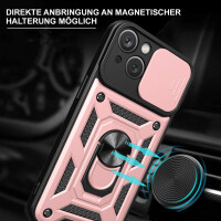 Panzer Hülle iPhone 15 /Pro /Pro Max/Plus Handyhülle mit Kameraschutz Ringhalter Rosegold iPhone 15