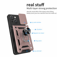 Panzer Hülle iPhone 15 /Pro /Pro Max/Plus Handyhülle mit Kameraschutz Ringhalter Rosegold iPhone 15