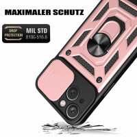 Panzer Hülle iPhone 15 /Pro /Pro Max/Plus Handyhülle mit Kameraschutz Ringhalter Rosegold iPhone 15
