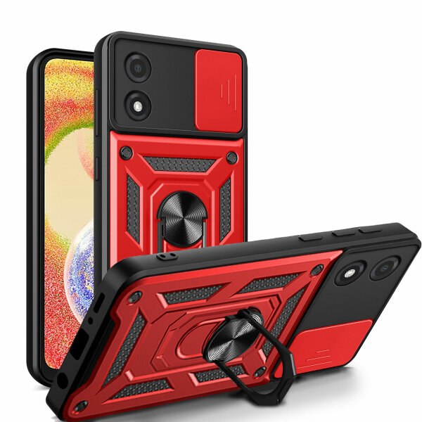 Outdoor Panzer Hülle Motorola Moto E13 Handyhülle mit Kameraschutz Ringhalter Rot