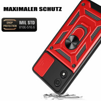 Outdoor Panzer Hülle Motorola Moto E13 Handyhülle mit Kameraschutz Ringhalter Rot