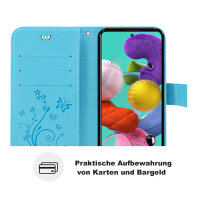 Handy Tasche für Samsung Galaxy A51 SM-A515 Hülle Case Buchhülle Klapphülle TPU Blume Blau