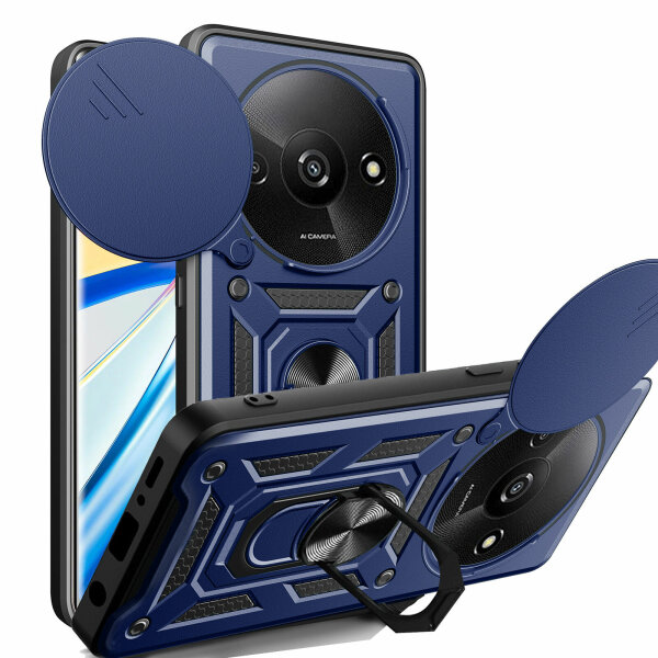 Outdoor Panzer Hülle Xiaomi Redmi A3 Handyhülle mit Kameraschutz Ringhalter Case Blau