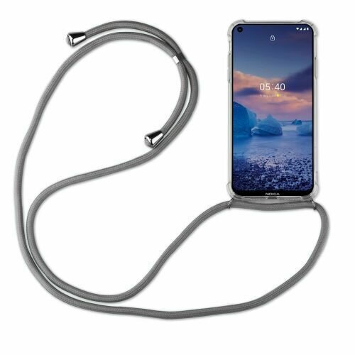 Handy Hülle mit Band Schutzhülle Handykette Seil Silikon Handy Tasche mit Schnur Nokia 5.4 Grau