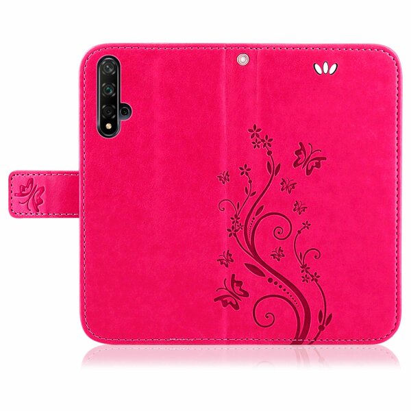 Huawei Handy Tasche Handyhülle Schutz Hülle Blumen Flip Cover Buch Case Etui Huawei Nova 5T Pink