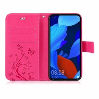 Huawei Handy Tasche Handyhülle Schutz Hülle Blumen Flip Cover Buch Case Etui Huawei Nova 5T Pink