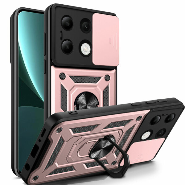 Outdoor Panzer Hülle Xiaomi Redmi Note 13 4G Handyhülle Kameraschutz Ringhalter  Rosegold