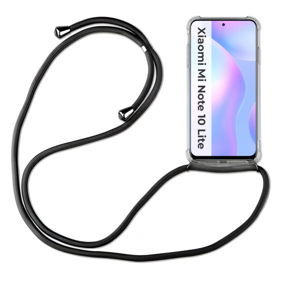 Xiaomi Hülle mit Band Schutzhülle Handykette Silikon Handy Tasche mit Schnur Neu Xiaomi Mi Note 10 Lite Schwarz