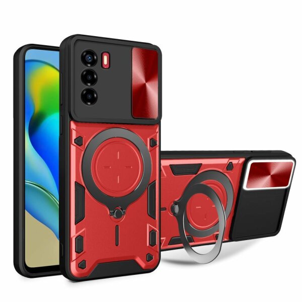Outdoor Panzer Hülle für ZTE Handyhülle mit Slide Kameraschutz Ringhalter Bumper Blade V30 Vita Rot