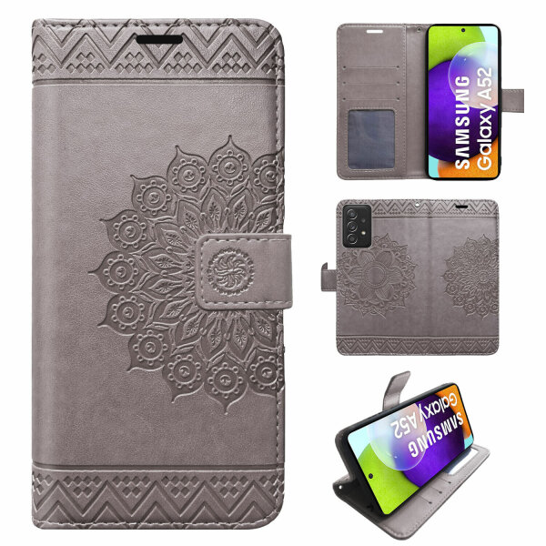 Hülle Für Samsung Galaxy A52 Handy Tasche Handyhülle Wallet Case Flip Cover Etui Grau