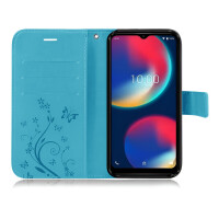 Wiko Handy Tasche Handyhülle Schutz Hülle Blumen Flip Cover Buch Case Etui Wiko View 4 / View 4 Lite Blau