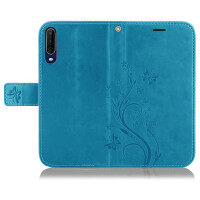 Wiko Handy Tasche Handyhülle Schutz Hülle Blumen Flip Cover Buch Case Etui Wiko View 4 / View 4 Lite Blau